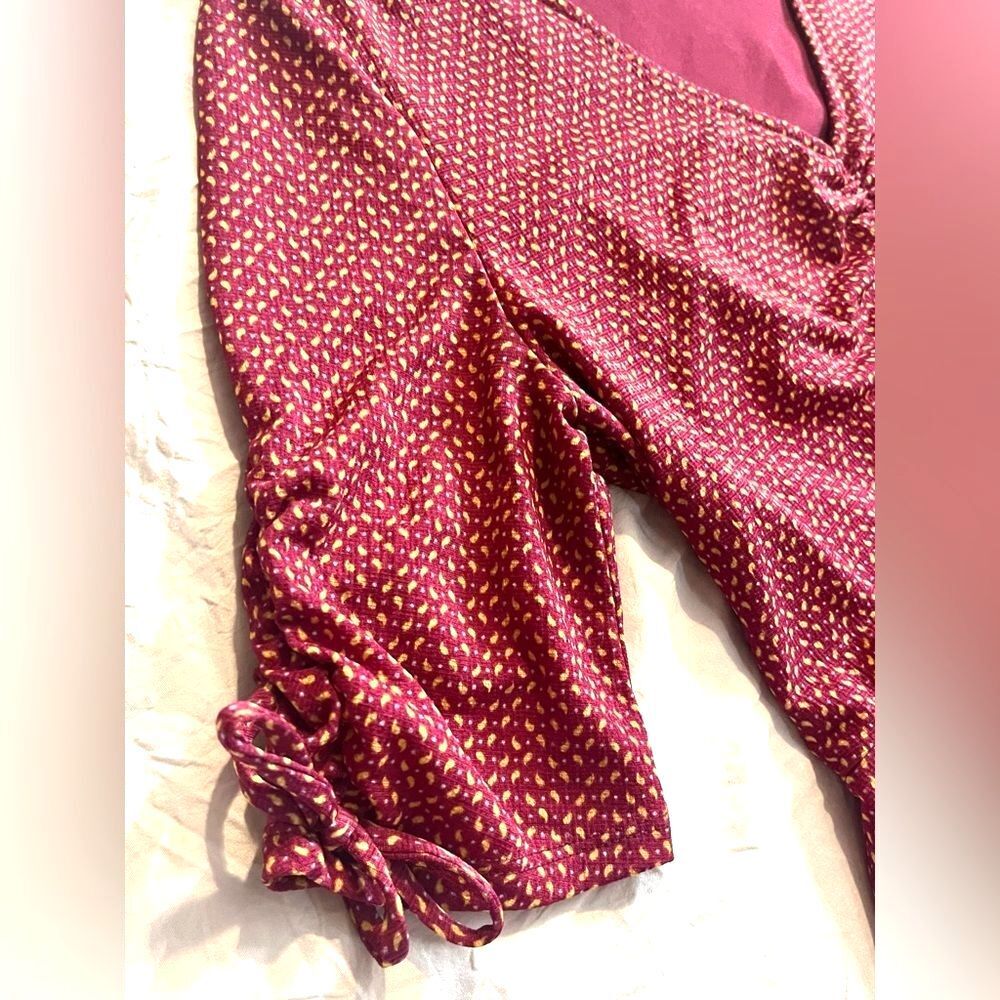 Lauren Conrad Women’s Maroon Midi Dress with Knot Sleeve Size Medium - Picture 5 of 16